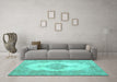 Machine Washable Persian Turquoise Traditional Area Rugs in a Living Room,, wshtr3589turq