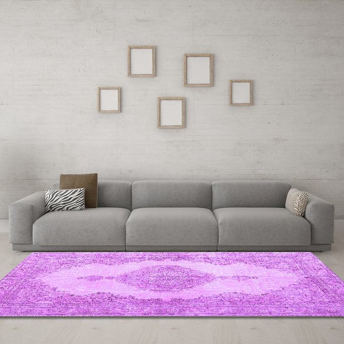 Machine Washable Persian Purple Traditional Area Rugs in a Living Room, wshtr3589pur