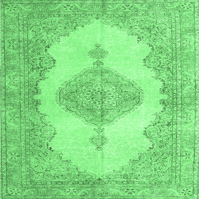 Square Machine Washable Persian Emerald Green Traditional Area Rugs, wshtr3589emgrn