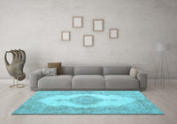 Machine Washable Persian Light Blue Traditional Rug, wshtr3589lblu