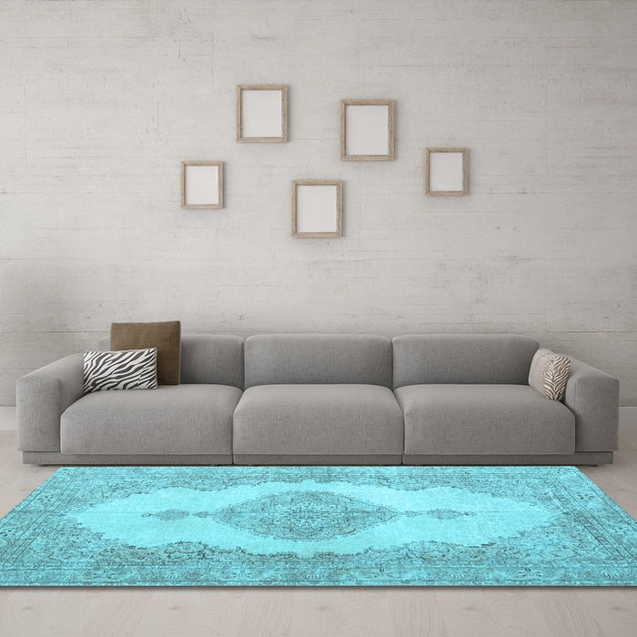 Machine Washable Persian Light Blue Traditional Rug in a Living Room, wshtr3589lblu