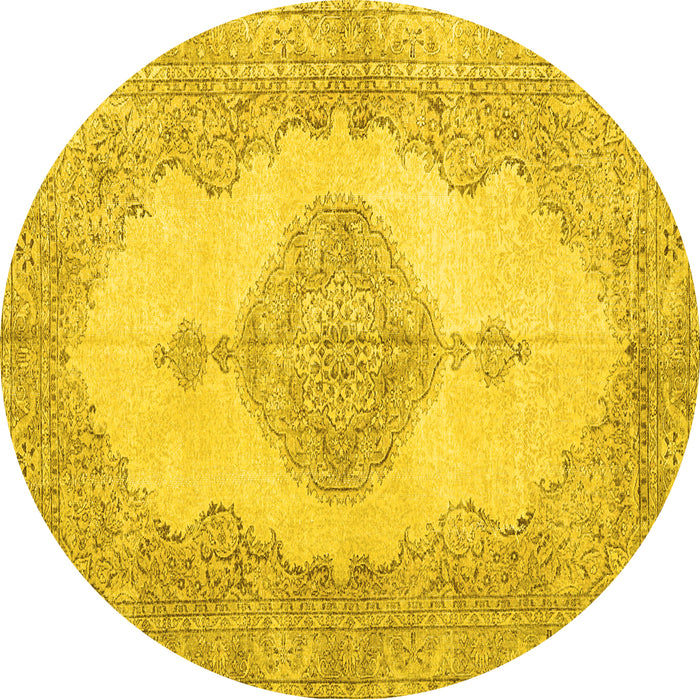 Round Persian Yellow Traditional Rug, tr3589yw