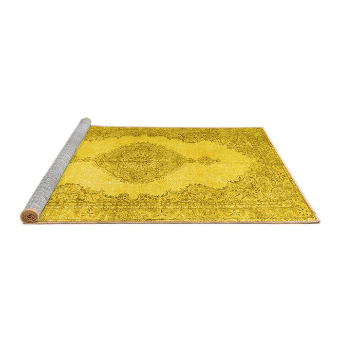 Sideview of Machine Washable Persian Yellow Traditional Rug, wshtr3589yw
