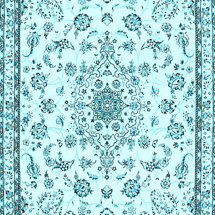 Machine Washable Medallion Light Blue Traditional Rug, wshtr358lblu