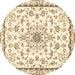 Round Machine Washable Medallion Brown Traditional Rug, wshtr358brn