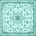 Square Machine Washable Medallion Turquoise Traditional Area Rugs, wshtr358turq