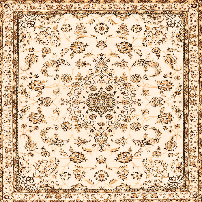 Round Machine Washable Medallion Orange Traditional Area Rugs, wshtr358org