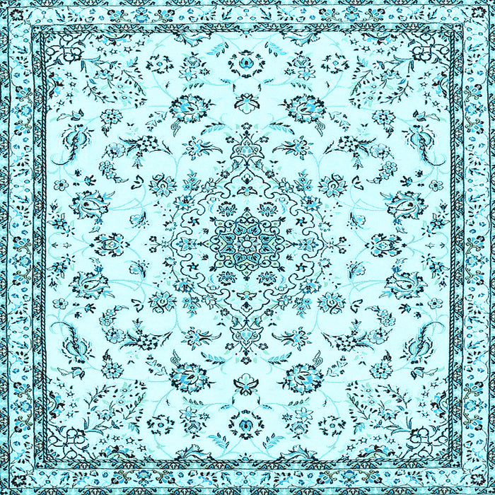 Square Machine Washable Medallion Light Blue Traditional Rug, wshtr358lblu