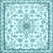 Square Machine Washable Medallion Light Blue Traditional Rug, wshtr358lblu