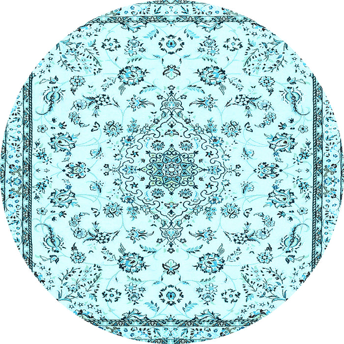 Round Machine Washable Medallion Light Blue Traditional Rug, wshtr358lblu