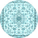 Round Machine Washable Medallion Light Blue Traditional Rug, wshtr358lblu