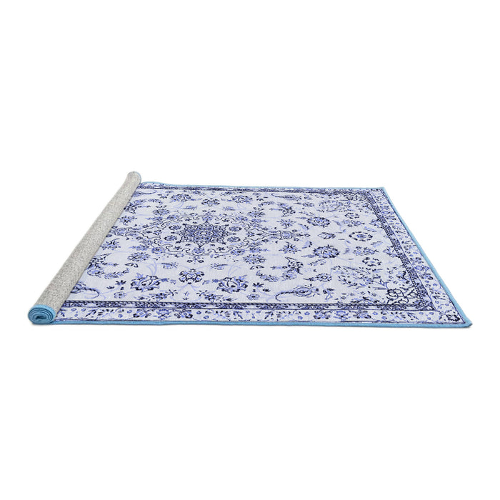 Sideview of Machine Washable Medallion Blue Traditional Rug, wshtr358blu