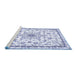 Sideview of Machine Washable Medallion Blue Traditional Rug, wshtr358blu