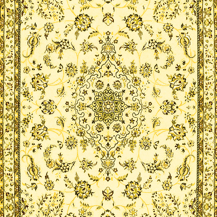 Machine Washable Medallion Yellow Traditional Rug, wshtr358yw
