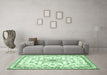 Machine Washable Medallion Emerald Green Traditional Area Rugs in a Living Room,, wshtr358emgrn