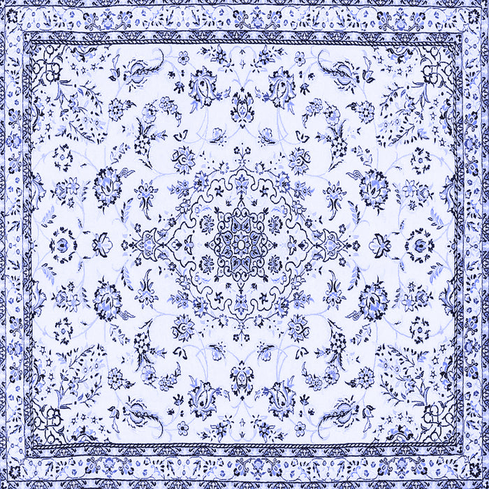 Square Machine Washable Medallion Blue Traditional Rug, wshtr358blu
