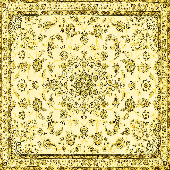 Square Machine Washable Medallion Yellow Traditional Rug, wshtr358yw