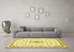 Machine Washable Medallion Yellow Traditional Rug in a Living Room, wshtr358yw