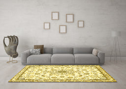 Machine Washable Medallion Yellow Traditional Rug in a Living Room, wshtr358yw
