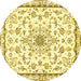 Round Machine Washable Medallion Yellow Traditional Rug, wshtr358yw