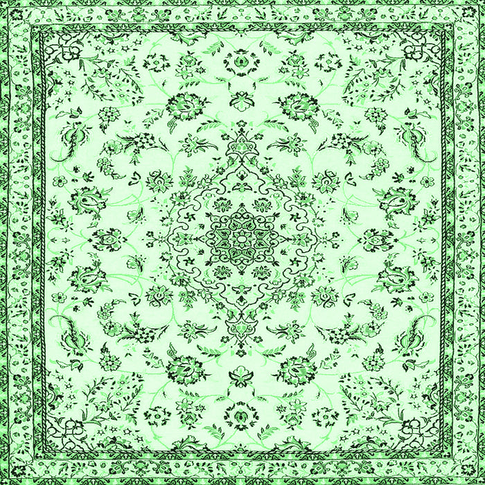 Square Machine Washable Medallion Emerald Green Traditional Area Rugs, wshtr358emgrn