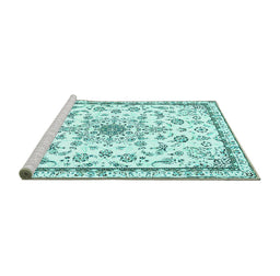 Sideview of Machine Washable Medallion Turquoise Traditional Area Rugs, wshtr358turq