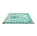 Sideview of Machine Washable Medallion Turquoise Traditional Area Rugs, wshtr358turq