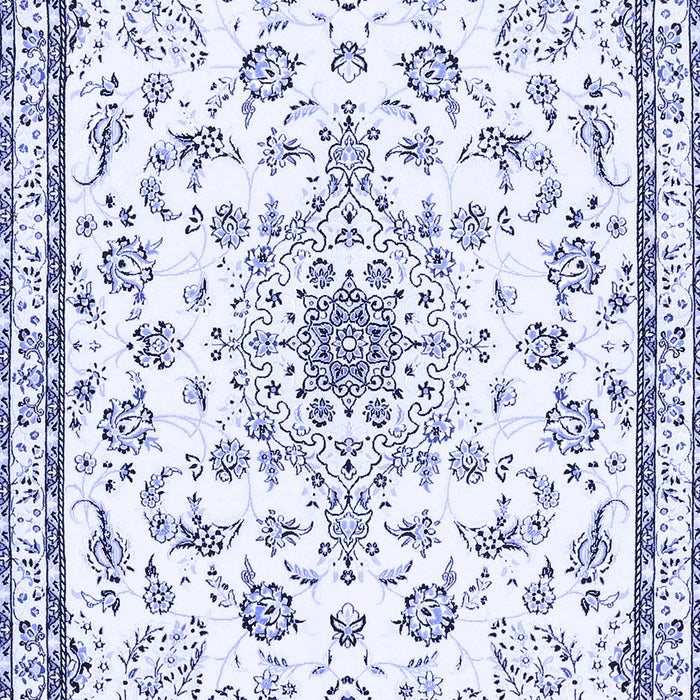 Machine Washable Medallion Blue Traditional Rug, wshtr358blu