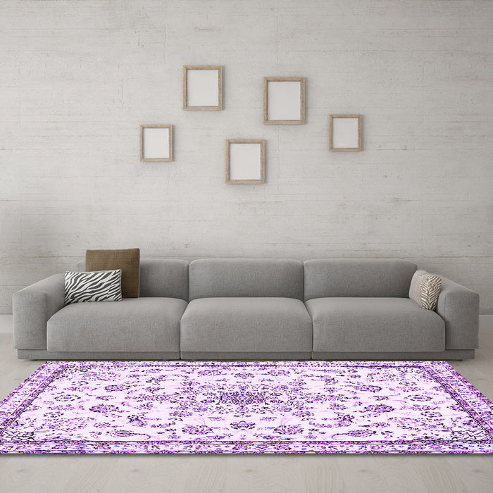 Machine Washable Medallion Purple Traditional Area Rugs in a Living Room, wshtr358pur