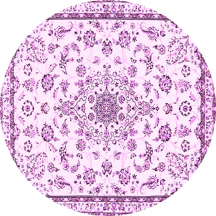 Round Machine Washable Medallion Pink Traditional Rug, wshtr358pnk
