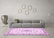 Machine Washable Medallion Pink Traditional Rug in a Living Room, wshtr358pnk