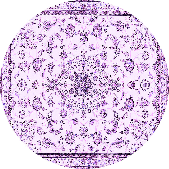 Round Machine Washable Medallion Purple Traditional Area Rugs, wshtr358pur