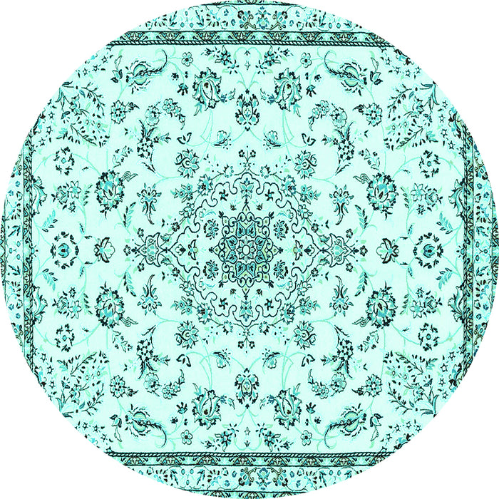 Round Machine Washable Medallion Turquoise Traditional Area Rugs, wshtr358turq