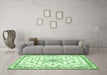 Machine Washable Medallion Green Traditional Area Rugs in a Living Room,, wshtr358grn