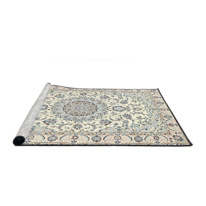 Sideview of Machine Washable Traditional Blanched Almond Beige Rug, wshtr359