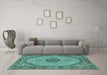 Machine Washable Medallion Turquoise Traditional Area Rugs in a Living Room,, wshtr3590turq