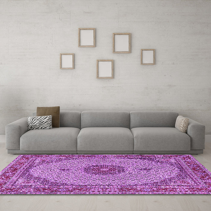 Machine Washable Medallion Purple Traditional Area Rugs in a Living Room, wshtr3590pur