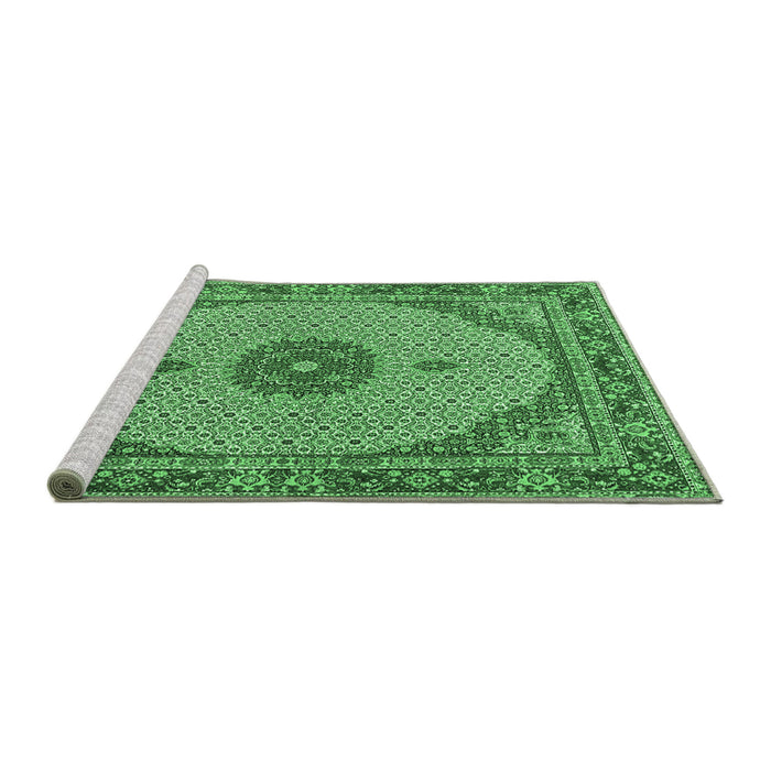 Sideview of Machine Washable Medallion Emerald Green Traditional Area Rugs, wshtr3590emgrn