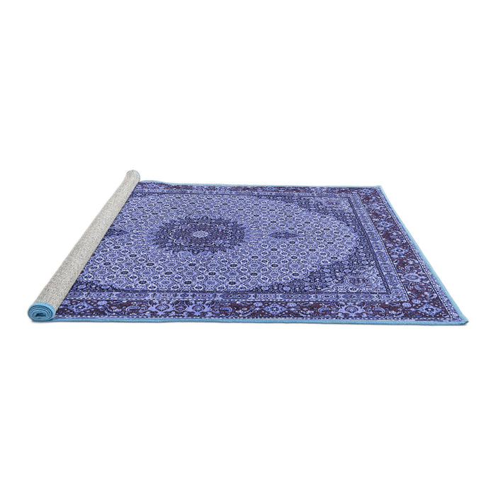 Sideview of Machine Washable Medallion Blue Traditional Rug, wshtr3590blu