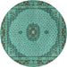 Round Medallion Turquoise Traditional Rug, tr3590turq