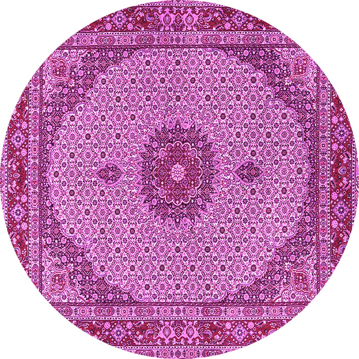 Round Machine Washable Medallion Pink Traditional Rug, wshtr3590pnk