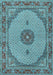 Machine Washable Medallion Light Blue Traditional Rug, wshtr3590lblu