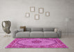 Machine Washable Medallion Pink Traditional Rug in a Living Room, wshtr3590pnk