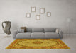 Machine Washable Medallion Yellow Traditional Rug in a Living Room, wshtr3590yw