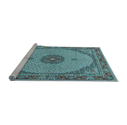 Sideview of Machine Washable Medallion Light Blue Traditional Rug, wshtr3590lblu