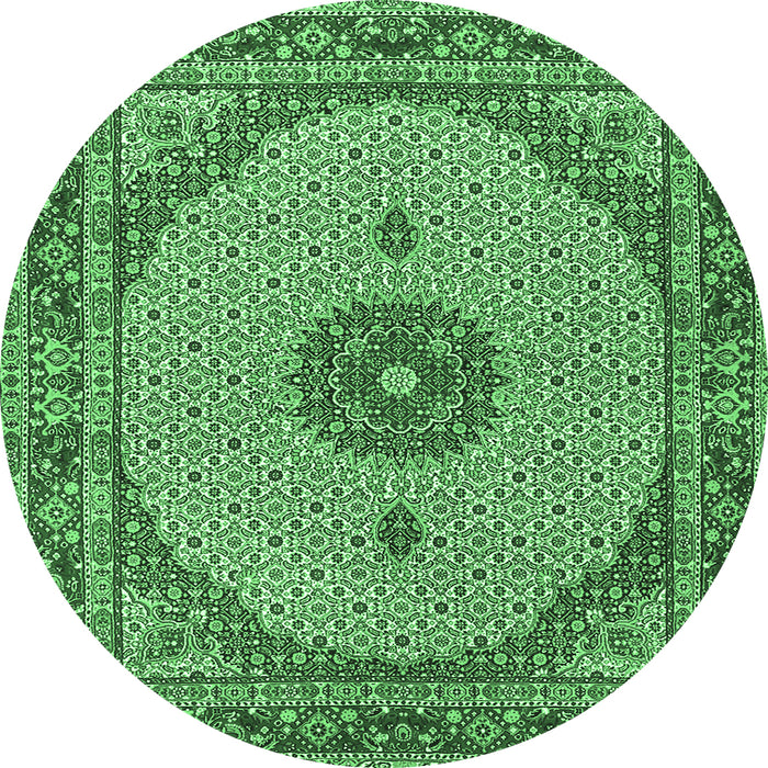 Round Machine Washable Medallion Emerald Green Traditional Area Rugs, wshtr3590emgrn