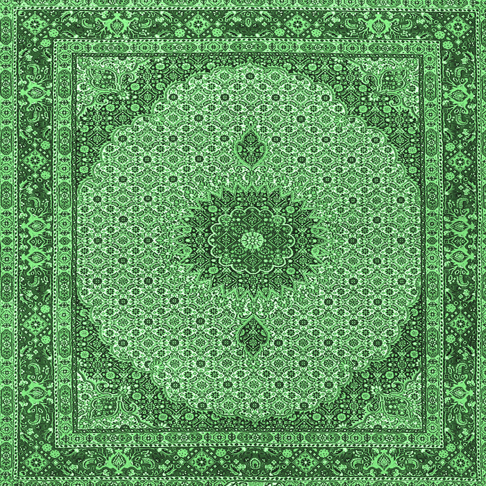 Square Machine Washable Medallion Emerald Green Traditional Area Rugs, wshtr3590emgrn