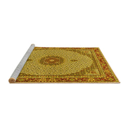 Sideview of Machine Washable Medallion Yellow Traditional Rug, wshtr3590yw