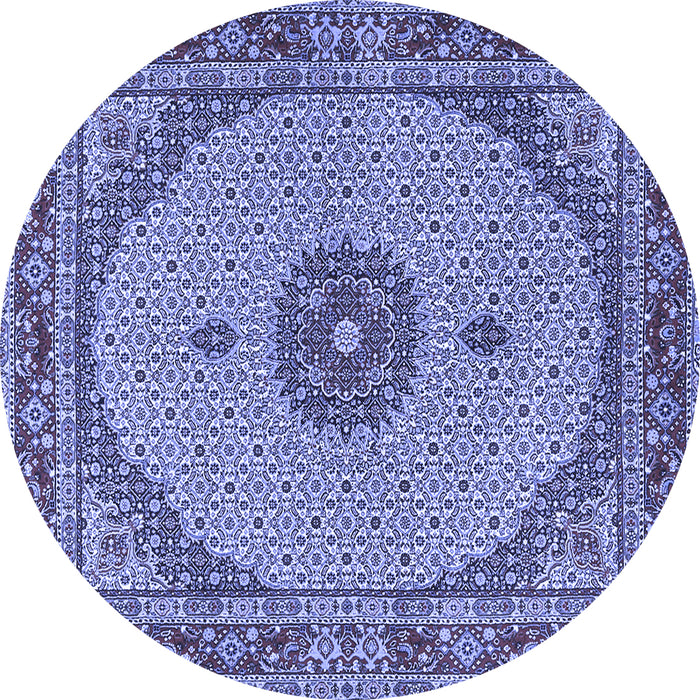 Round Machine Washable Medallion Blue Traditional Rug, wshtr3590blu