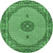 Round Medallion Emerald Green Traditional Rug, tr3590emgrn